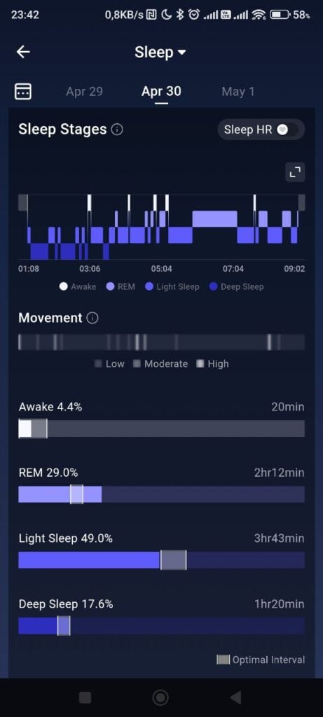 RingConn software for Android - sleep