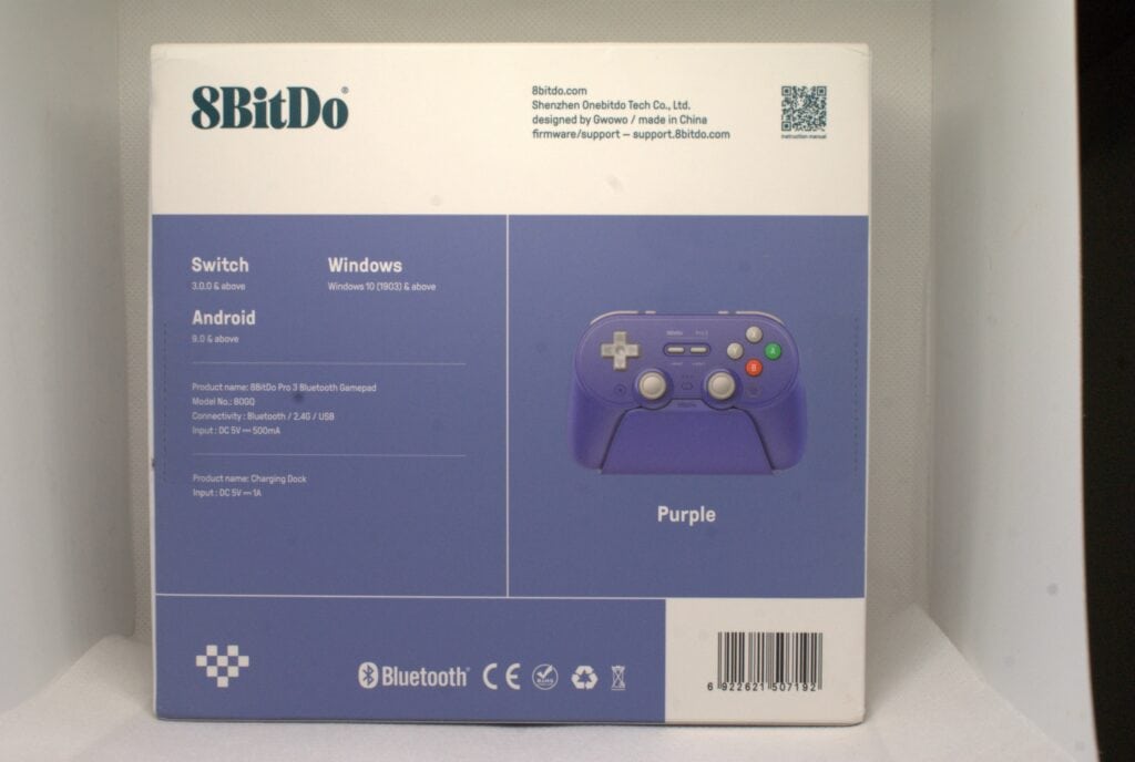 8BitDo Pro 3 back of the package