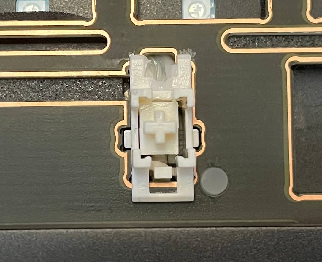 Close-up of the stabilizer on the Weikav NUT65 mechanical keyboard.