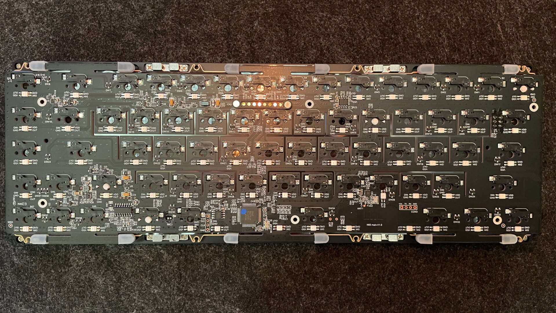 Close-up of the Weikav NUT65 mechanical keyboard’s PCB