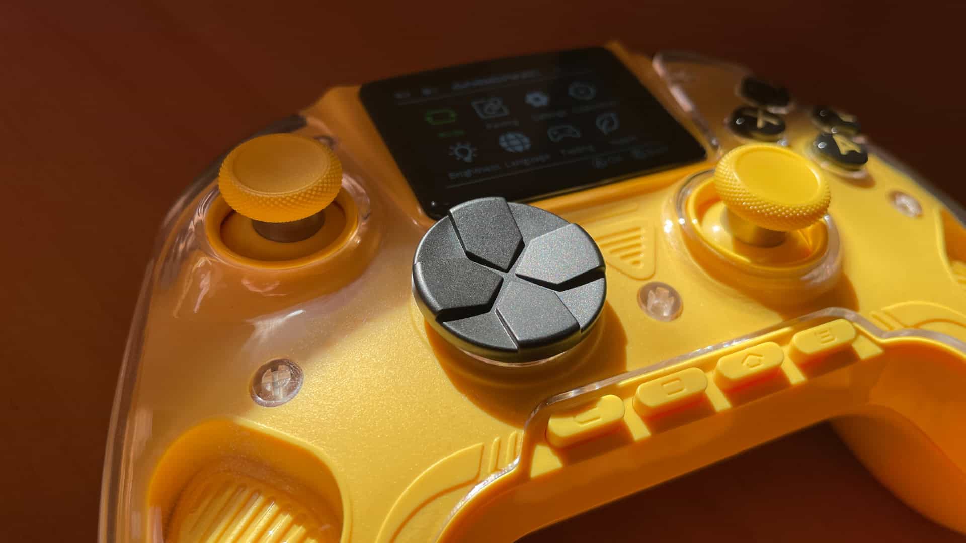 Detailed close-up of the D-pad on the Anbernic RG G01 controller, showing its shape and texture