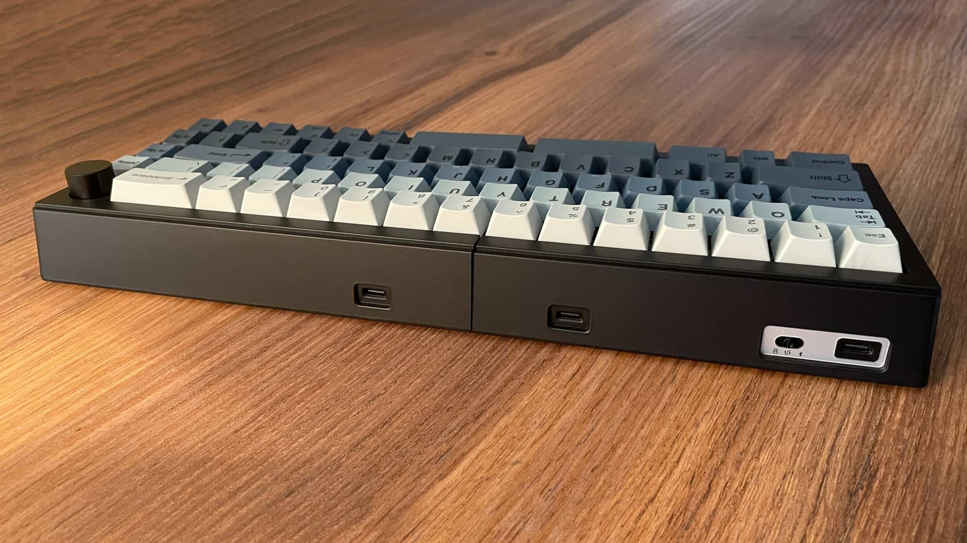 Back view of the Epomaker Split65 mechanical keyboard showing the back edge of the case and overall build design.