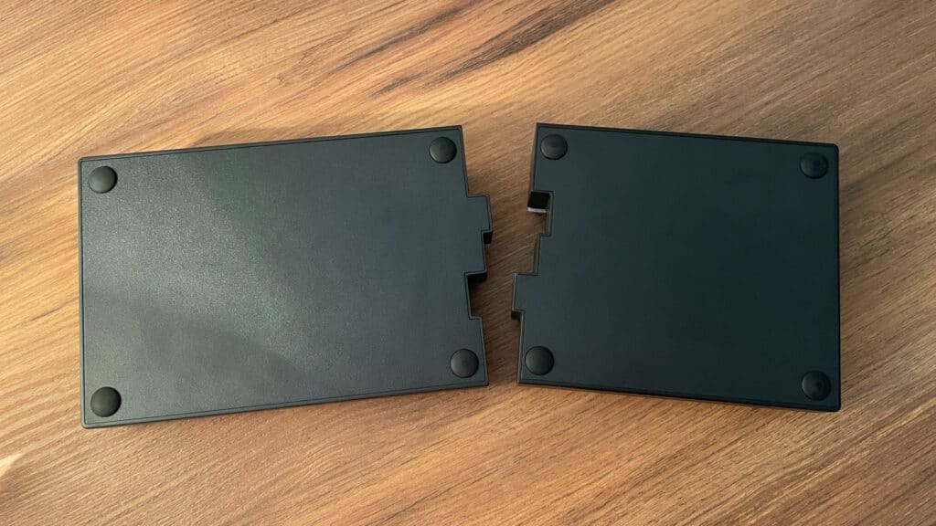 Bottom view of the Epomaker Split65 mechanical keyboard showing the underside of the case