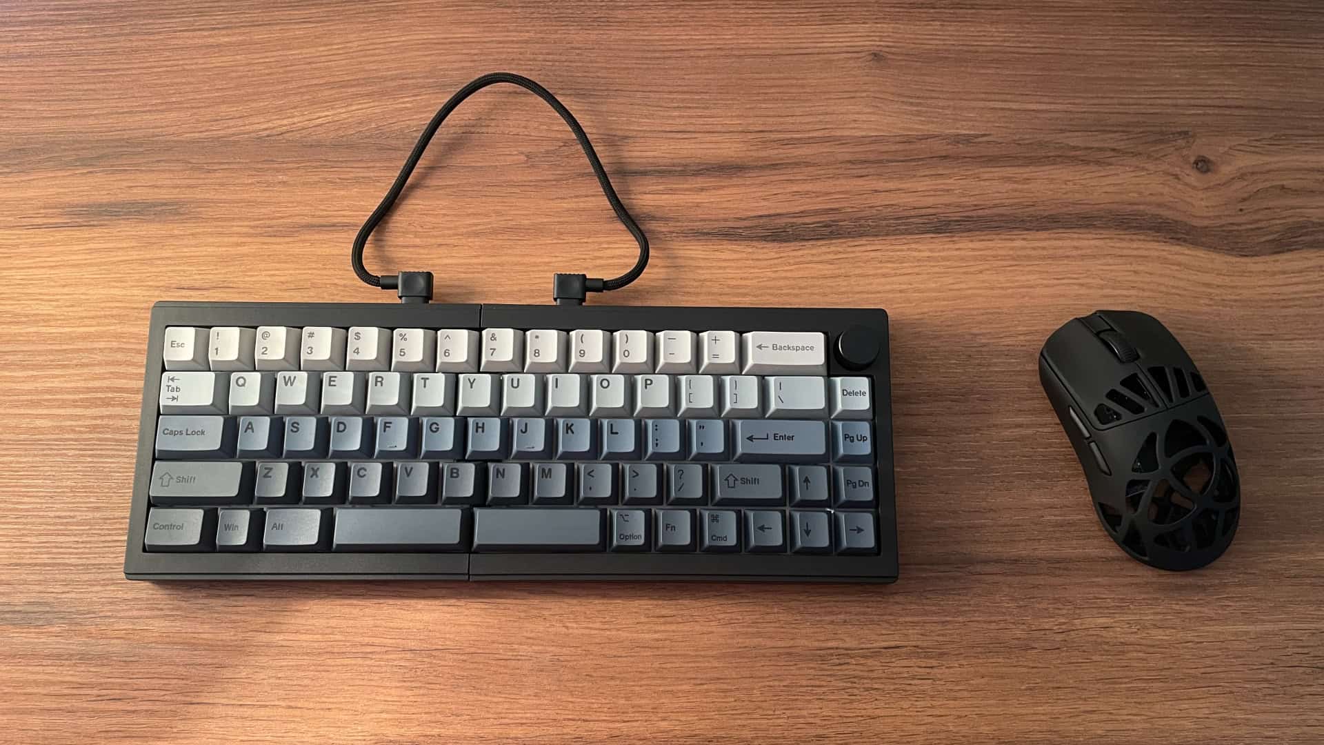 Both halves of the Epomaker Split65 placed together as a standard keyboard layout.