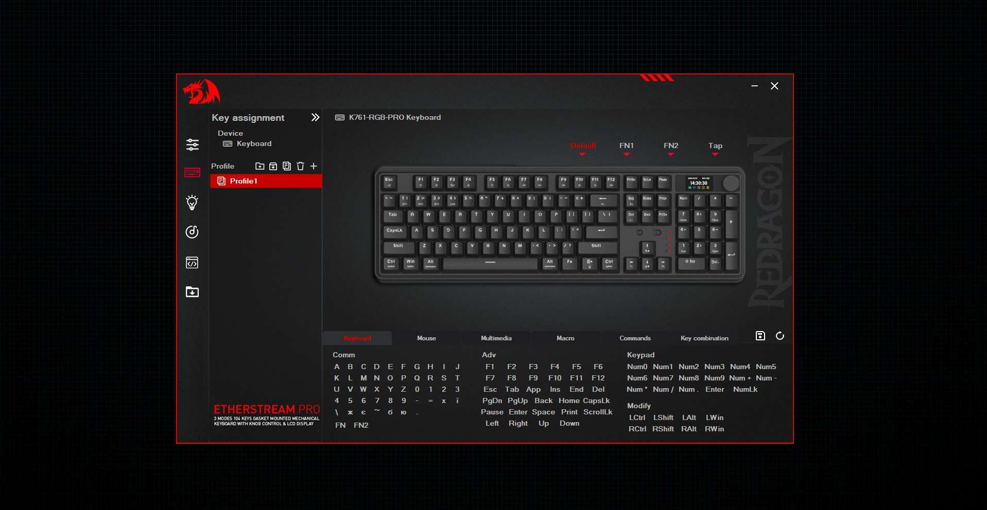 Screenshot of the Redragon Wyvern K761 Pro configuration software interface.