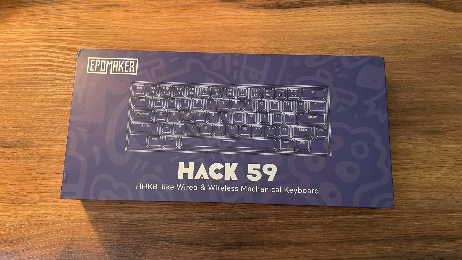 Retail box of the Epomaker Hack59 mechanical keyboard, showing the official packaging design in which the keyboard is delivered.