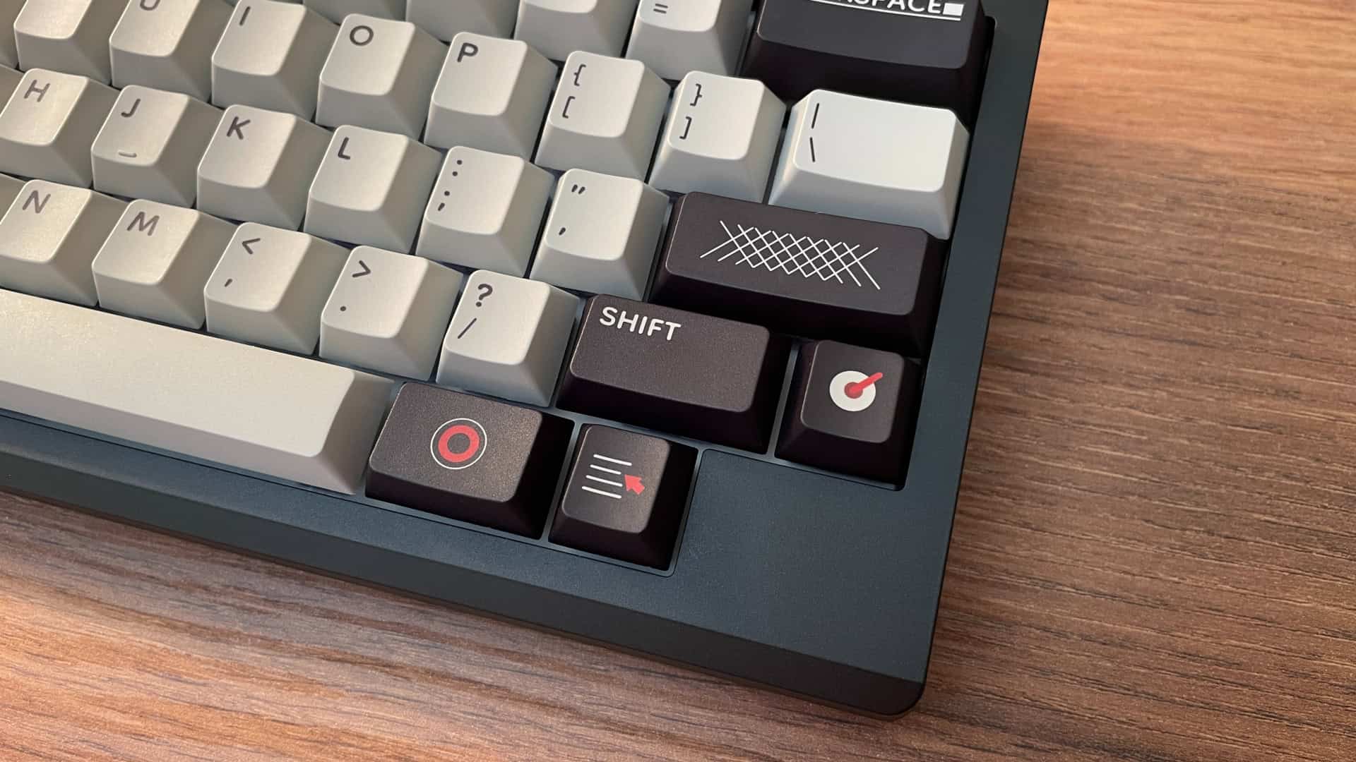 Epomaker Hack59 mechanical keyboard keycaps shown in detail, highlighting their overall style, font, and aesthetic design.