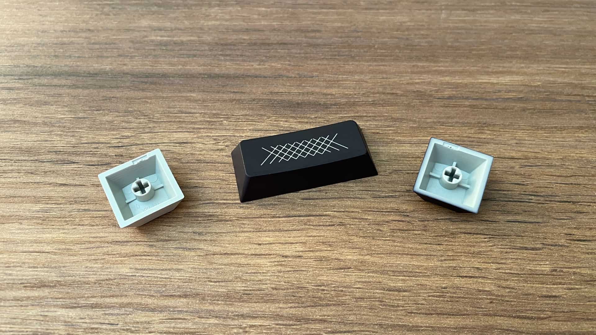 Close‑up view of the Epomaker Hack59 mechanical keyboard keycaps, highlighting their texture, legends, and overall finish.