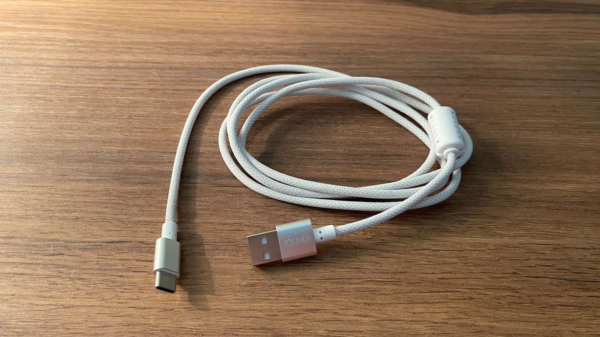 USB cable included with the IQUNIX MQ80 mechanical keyboard for wired connection and charging.
