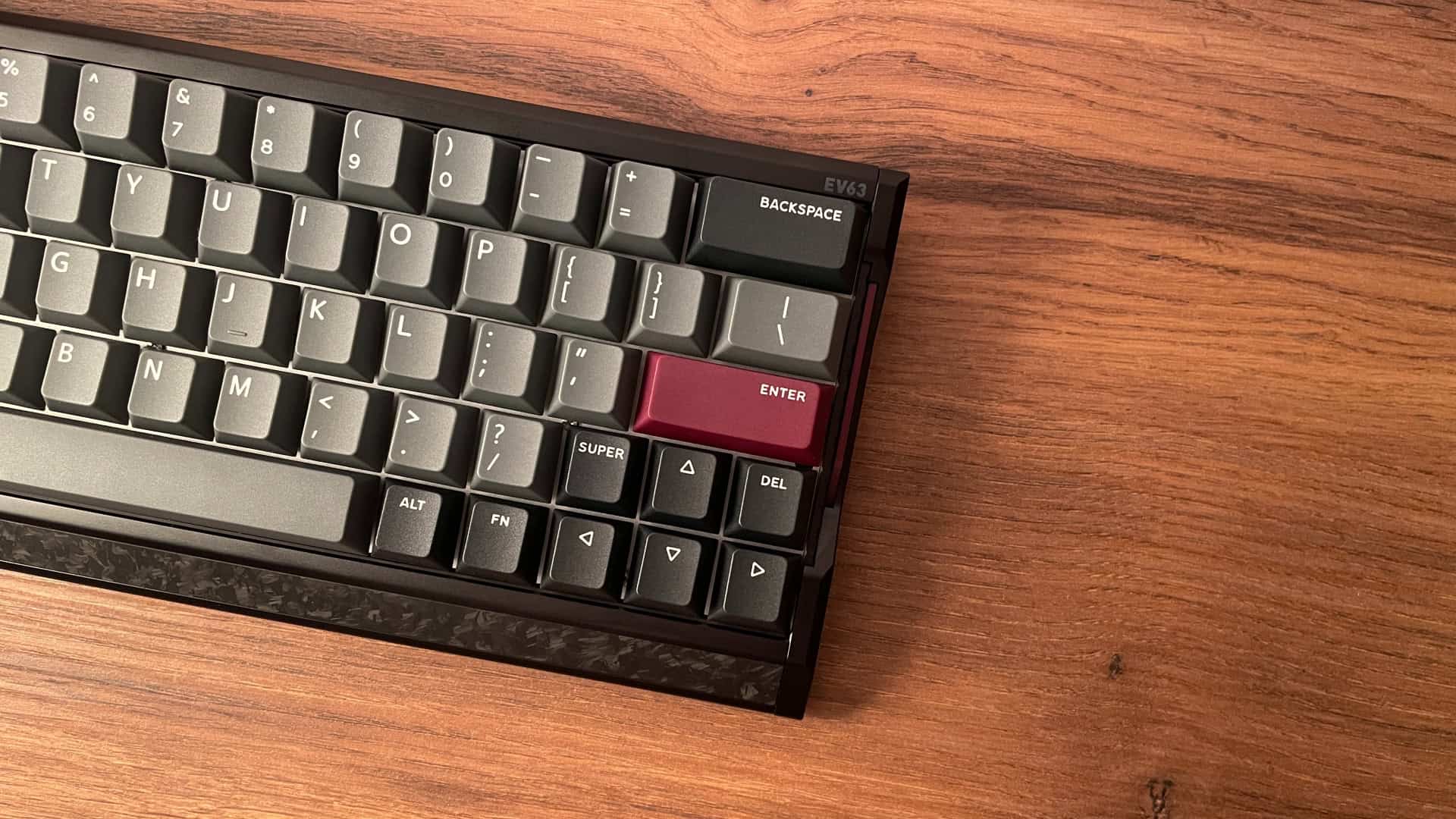 Stylish shot of the IQUNIX EV63 mechanical keyboard highlighting the keycap design, colorway, and overall aesthetic.