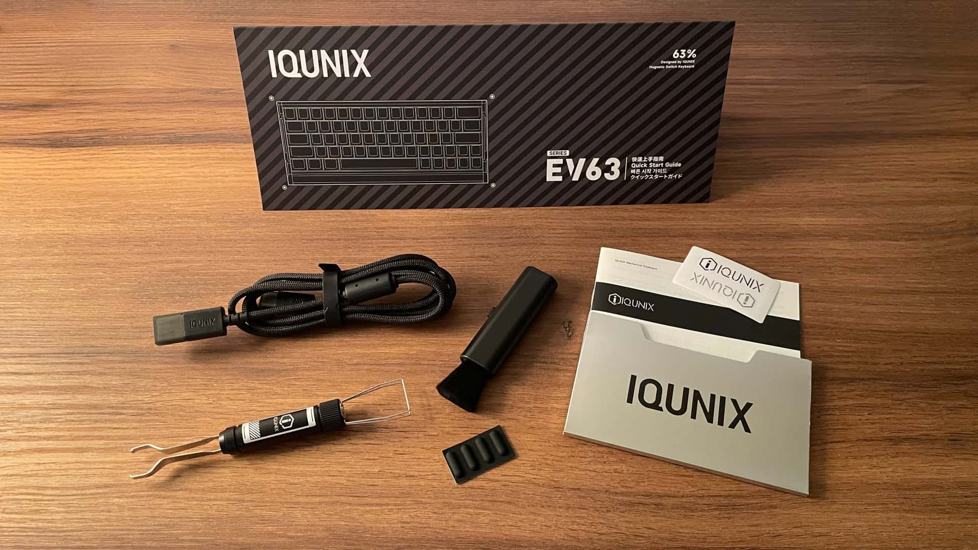 All items included in the box with the IQUNIX EV63 mechanical keyboard.