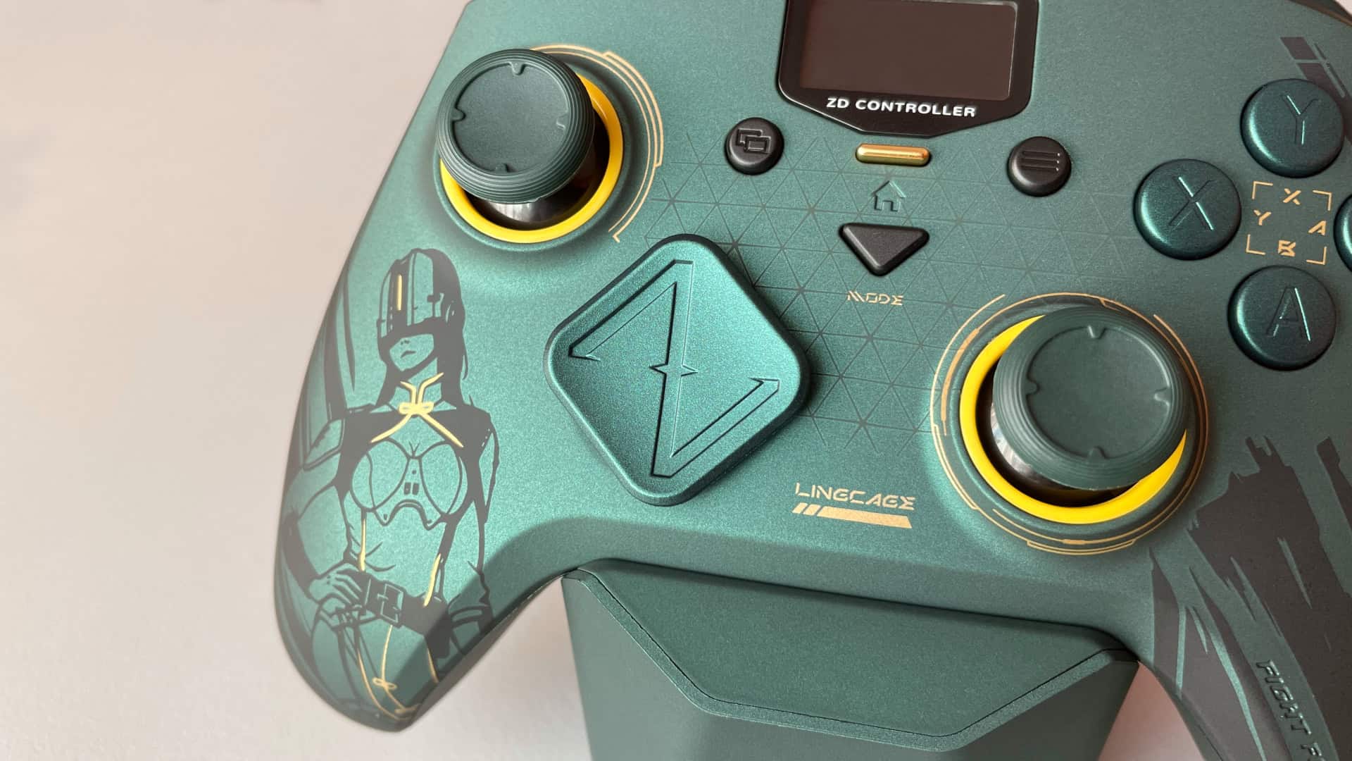 Close-up of the diamond-shaped D-pad on the ZD Classic Legend Ling Cage Limited Edition controller, highlighting its distinctive shape and textured finish.