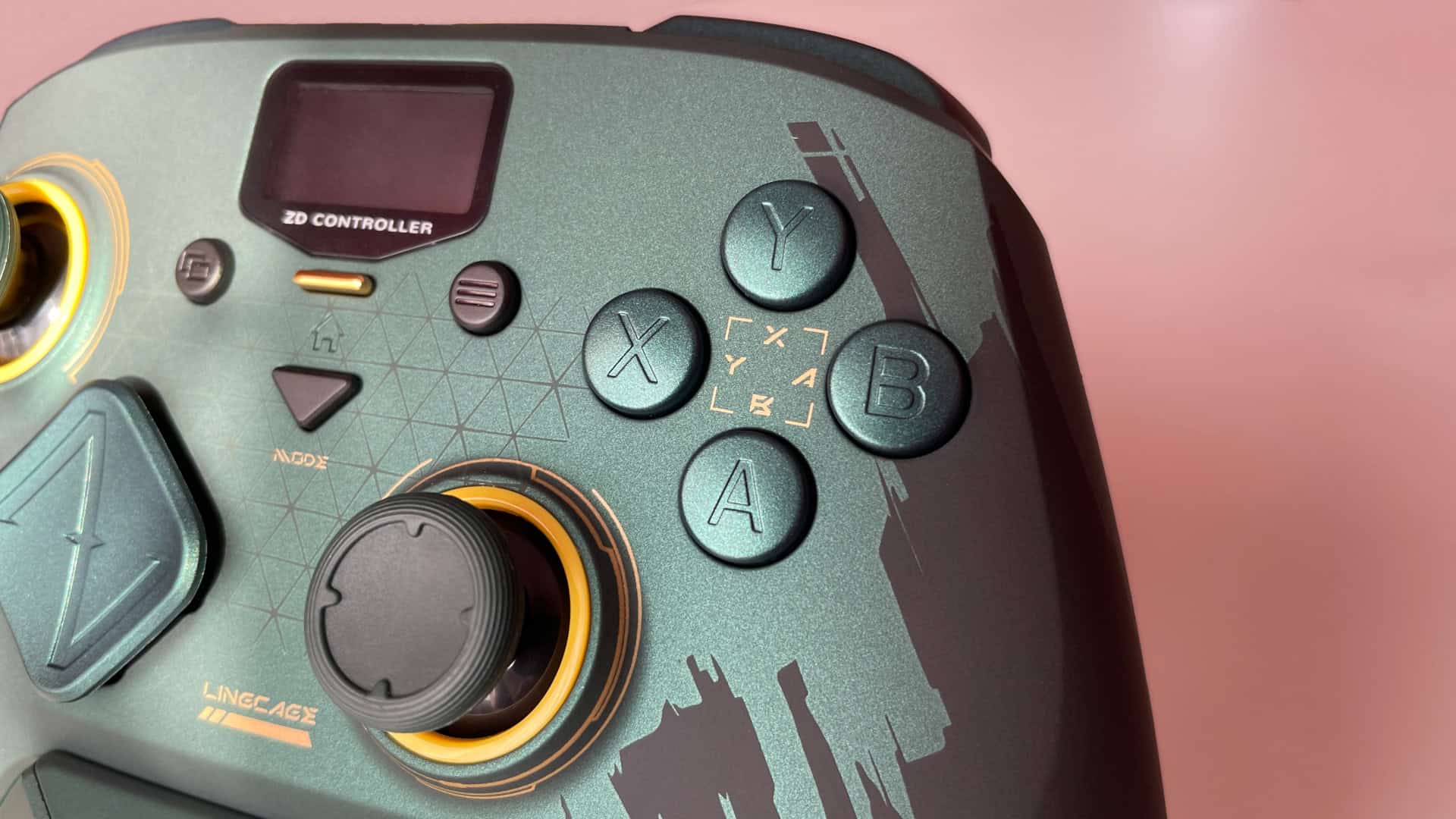 Detailed close-up of the ABXY face buttons on the ZD Classic Legend Ling Cage Limited Edition controller, showing their texture, layout, and finish.