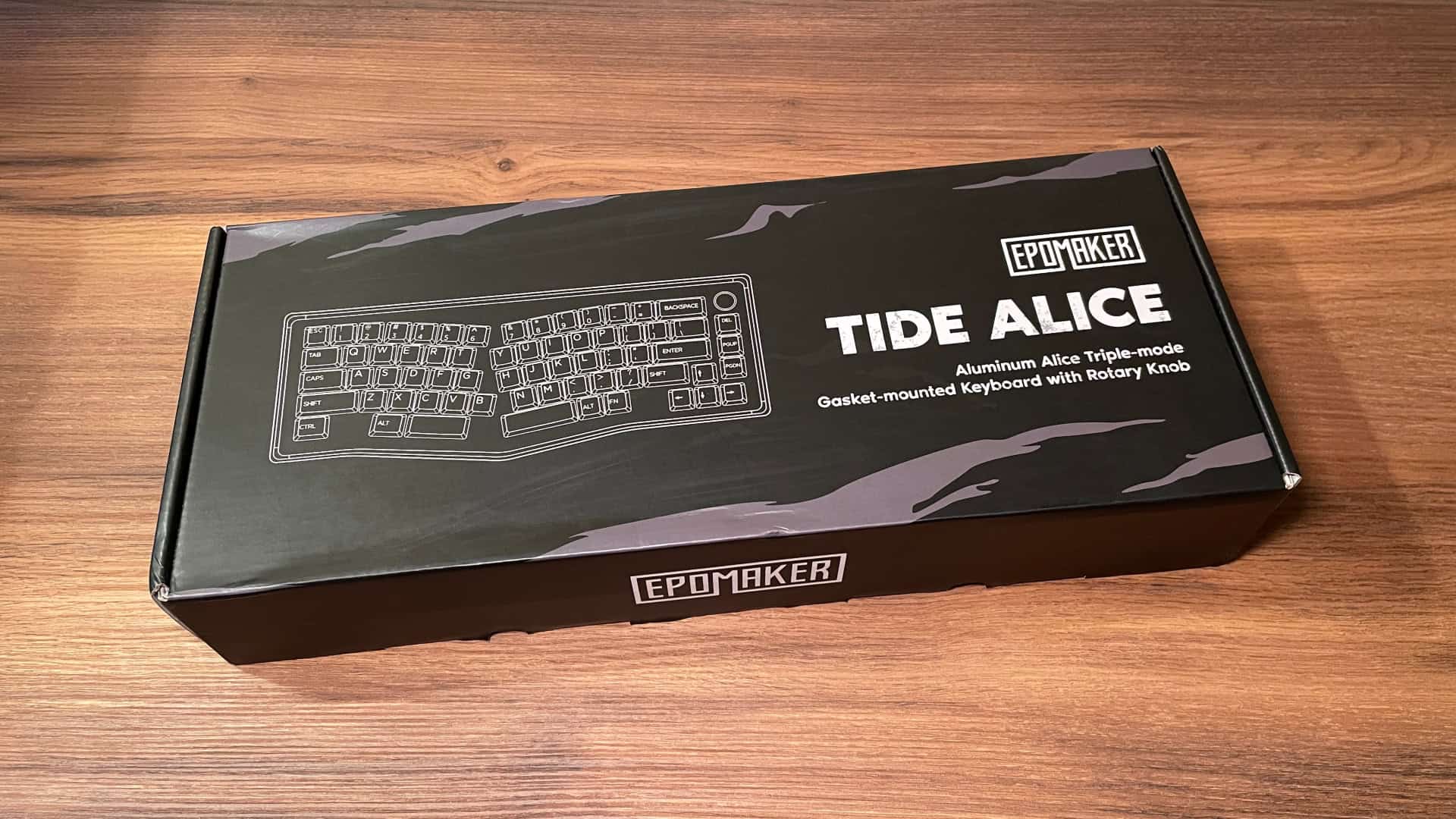The retail box of the Epomaker Tide Alice mechanical keyboard, showing the product packaging as delivered to customers.