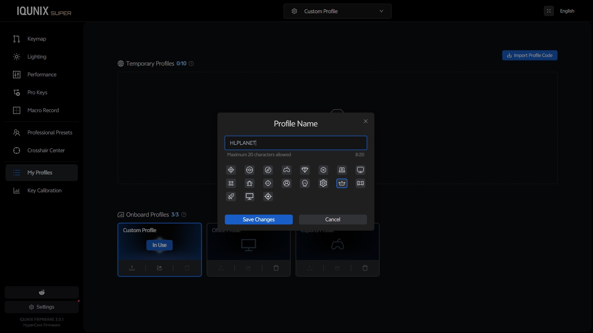 IQUNIX EZ75 Review – Gaming Performance Without Compromise 23 IQUNIX EZ 3.0 web software showing the My Profiles tab for creating, saving, and managing custom keyboard profiles.