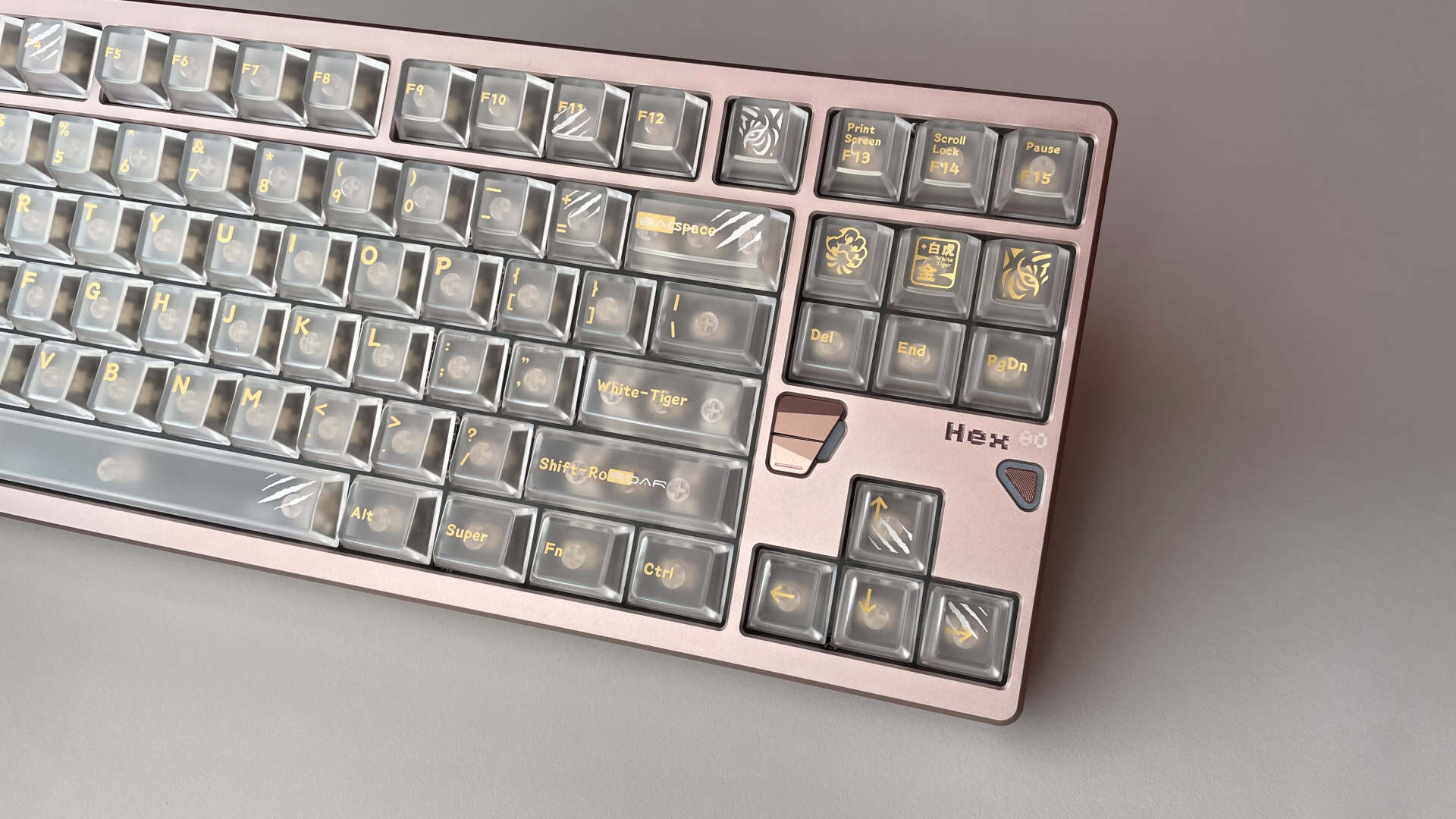 The XVX White Tiger base kit installed on an ATK × QK Hex80 keyboard.