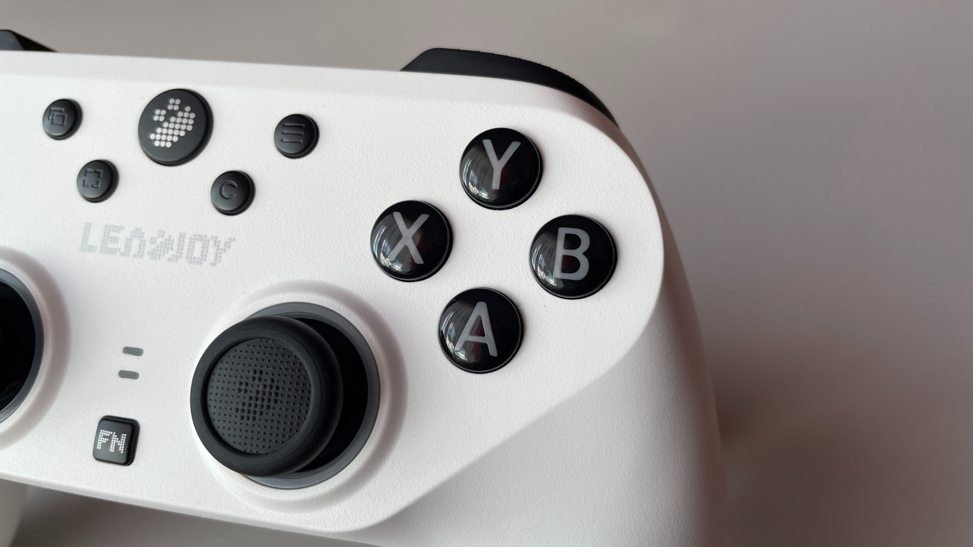 Leadjoy Saber Plus Review – $60 Symmetrical Controller with JS13 Pro TMR Sticks 13 Close-up of the Leadjoy Saber Plus double-shot ABXY buttons.