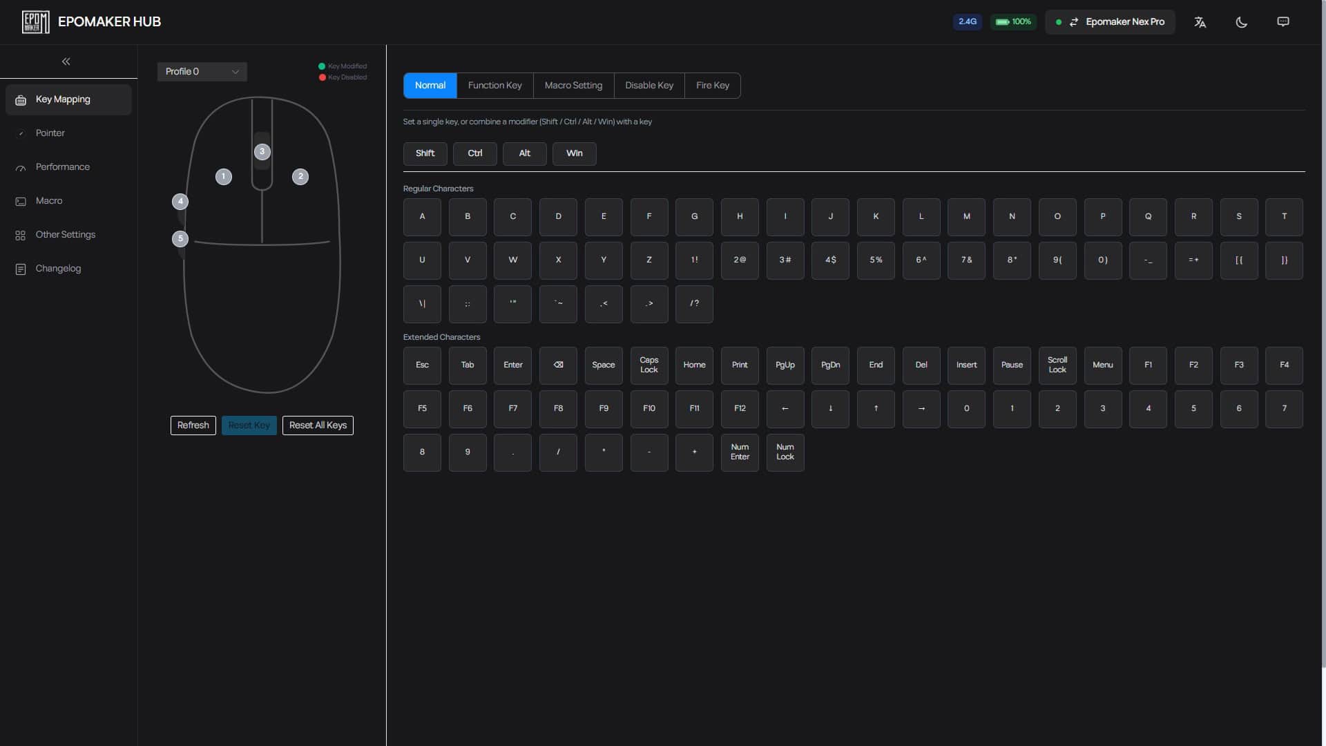 Screenshot of the Key Mapping tab in the Epomaker Hub web software.
