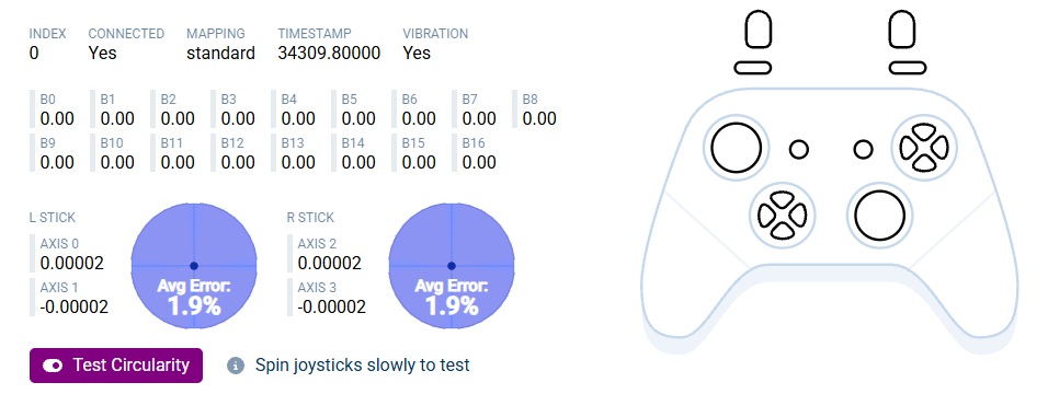 Leadjoy Saber Plus Review – $60 Symmetrical Controller with JS13 Pro TMR Sticks 9 Screenshot showing the Leadjoy Saber Plus circularity test results in circular mode.