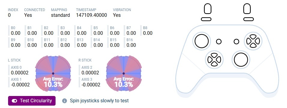 Leadjoy Saber Plus Review – $60 Symmetrical Controller with JS13 Pro TMR Sticks 10 Screenshot showing the Leadjoy Saber Plus circularity test results in square mode.
