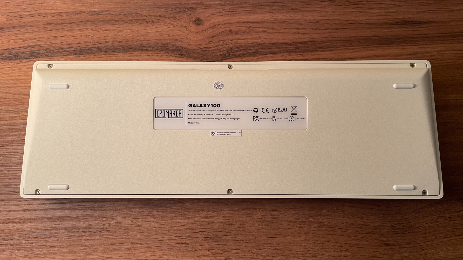 Epomaker Galaxy100 Review – A $100 Aluminum Keyboard with a Numpad and a Knob! 16 Bottom view of the Epomaker Galaxy100 showing the aluminum case, rubber feet, and underside design.