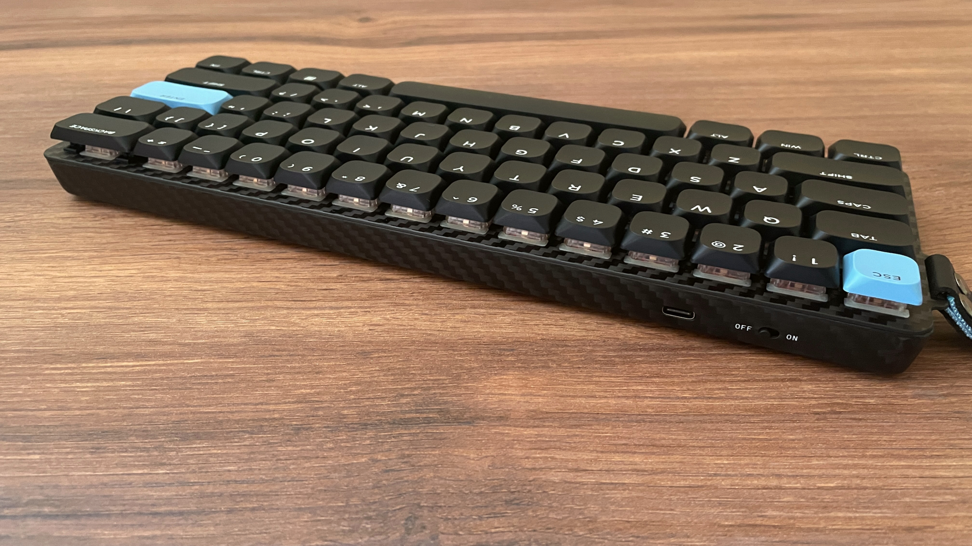 Epomaker Carbon60 Review – A Portable Low-Profile Keyboard with a Carbon Fiber Case 10 Back view of the Epomaker Carbon60 low-profile mechanical keyboard.