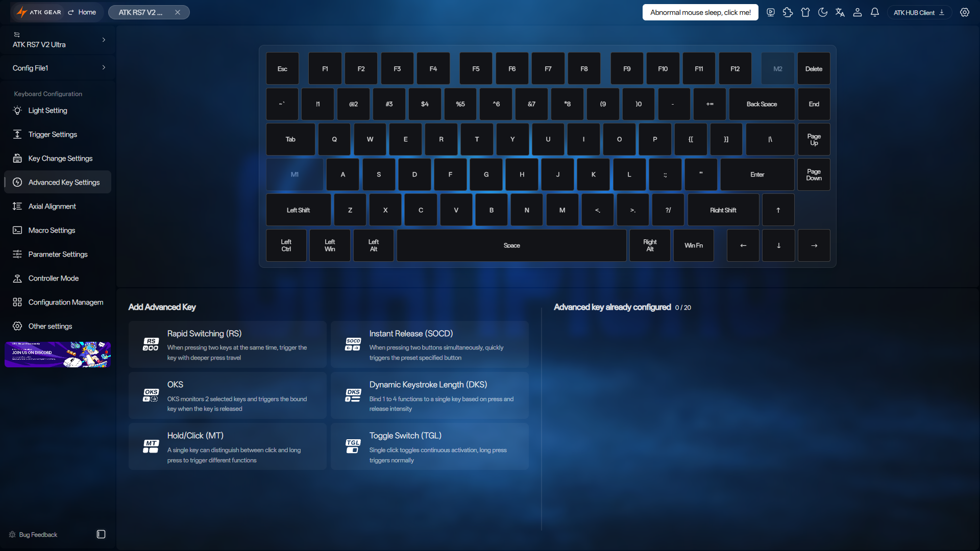 ATK RS7 V2 Ultra Review – A 75% Hall Effect Keyboard With A Twist 21 ATK HUB software with the Advanced Settings tab open.