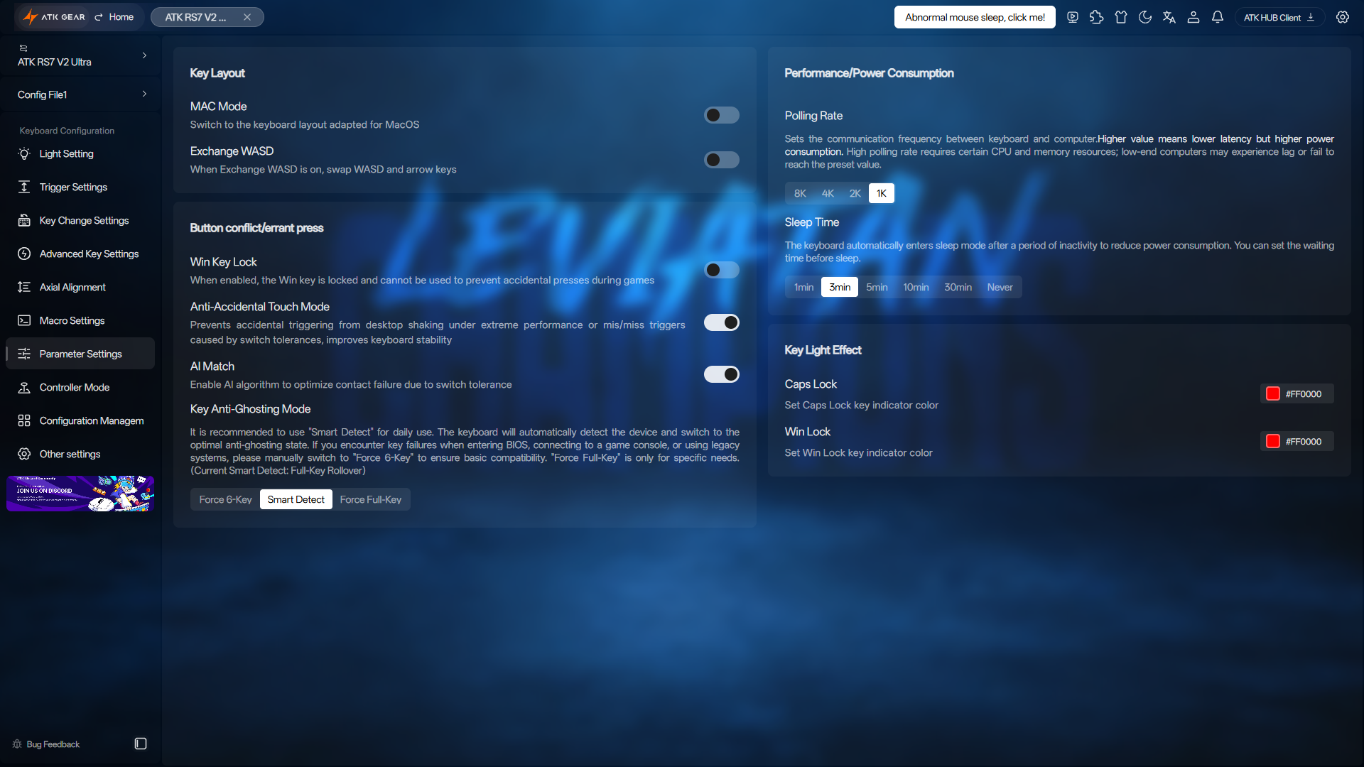 ATK RS7 V2 Ultra Review – A 75% Hall Effect Keyboard With A Twist 22 ATK HUB software with the Parameter Settings tab open.